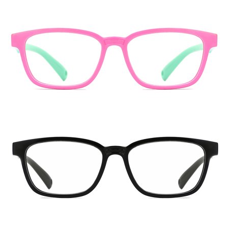 TIJN Kids Girls Blue Light Blocking Computer Glasses Flexible Silicone UV Protection 2Pack