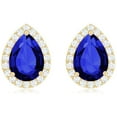 thumbnail image 2 of Rosec Jewels Lab Grown Blue Sapphire Teardrop Stud Earrings for Women with Diamond, 14K Yellow Gold, 2 of 7