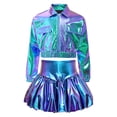 thumbnail image 3 of Miutii Kids Girls Metallic 2 Piece Hip Hop Jazz Dance Outfit Long Sleeve Bomber Jacket Crop Top with Bubble Skirt Blue 14, 3 of 7