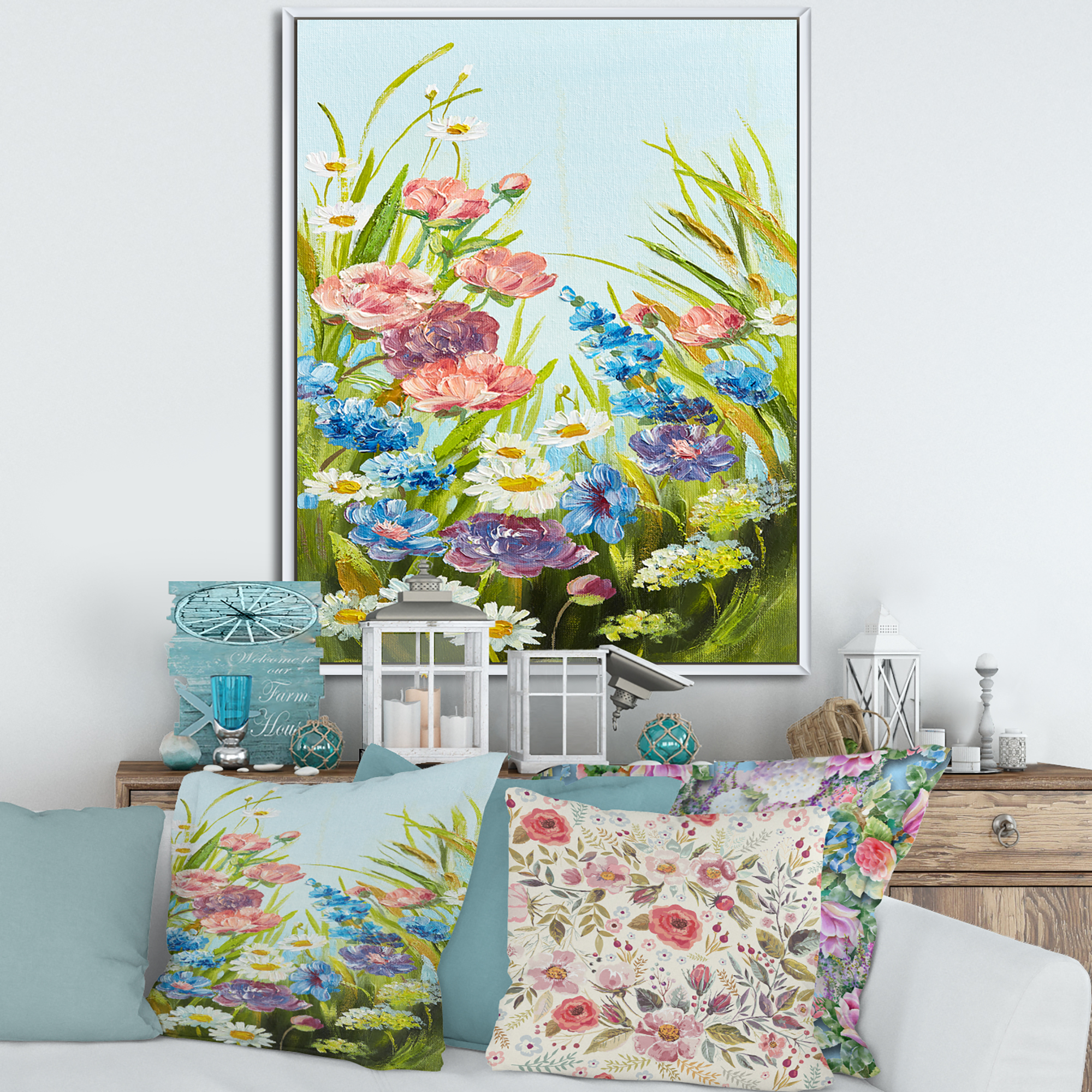 Still Life Of Colorful Wildflowers With Leaves III 12 in x 20 in Framed Painting Canvas Art Print, by Designart