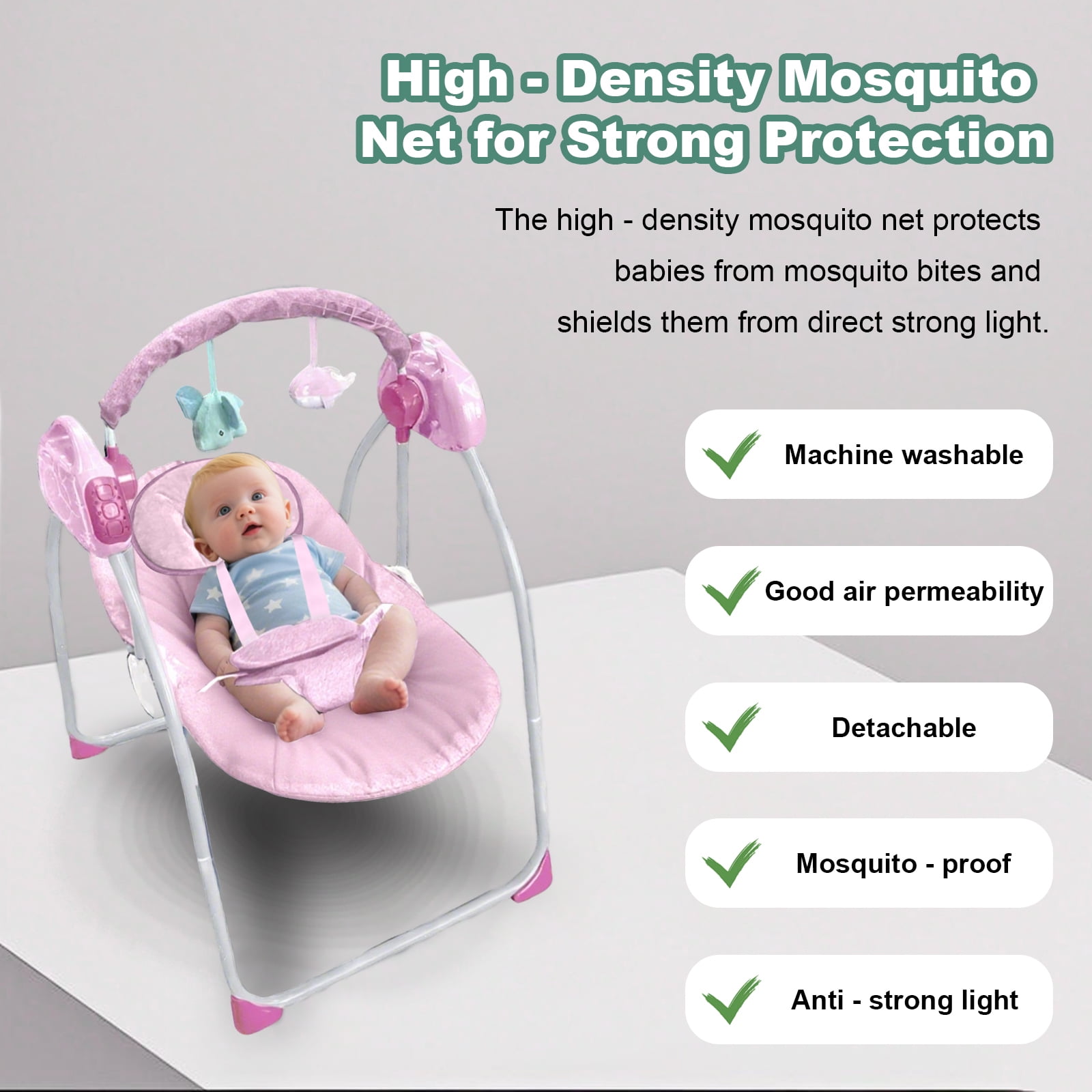 LHUAI, Electric Baby Swing And Bouncer Combo, Portable Compact Automatic, Bluetooth Music, 12 Preset Melodies, Remote, Pink
