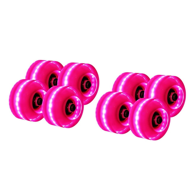 Pink Luminous Light Up Quad Roller Skate Wheels With Bankroll Bearings Installed 8Pc