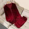 thumbnail image 3 of Kureaily Womens Velvet Pajamas Set Long Sleeve Button Up Sleepwear Soft 2 Piece Loungewear Pajamas Set, 3 of 6