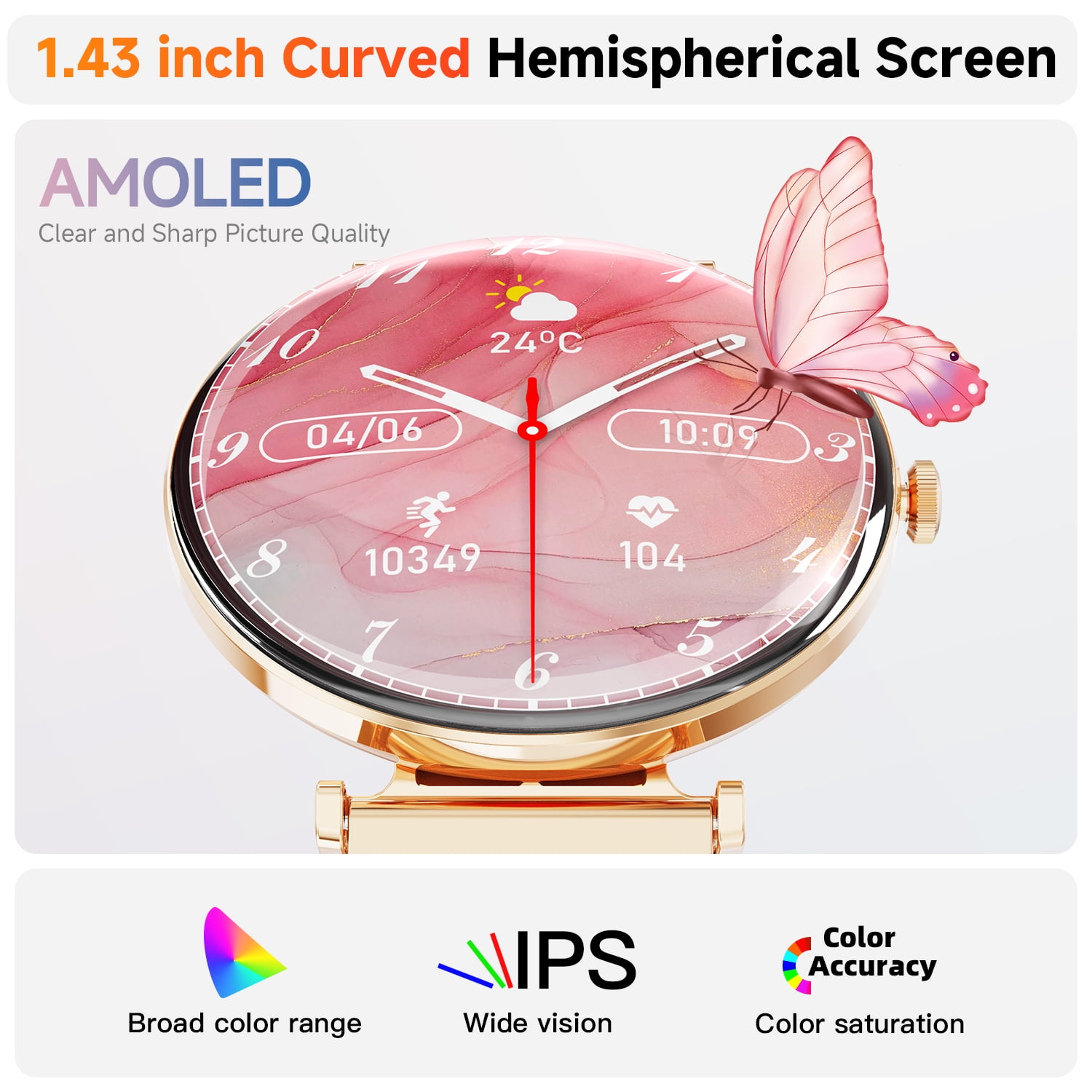 【AMOLED】Mingdaln 42mm Smart Watch for Women, fits for Android and Iphone Devices,with IP68 Waterproof/150+ Sport Modes,perfect gift,2 straps(Gold) 【AMOLED】Mingdaln 42mm Smart Watch for Women, fits for Android and Iphone Devices,with IP68 Waterproof/150+ Sport Modes,perfect gift,2 straps(Gold) - Image 5