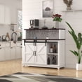 thumbnail image 2 of Farmhouse Coffee Bar Cabinet, 47" Wine Bar Cabinet w/Sliding Barn Door & Wine and Glass Rack, Kitchen Buffet Cabinet w/Storage Shelves for Dining Room, Antique White, 2 of 7