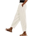 thumbnail image 6 of Women Casual Drawstring Elastic Waisted Pants with Pockets Solid Color Full Length Pant Lightweight Beach Work Trousers, 6 of 9