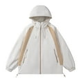 thumbnail image 1 of ShomPort Waterproof Jackets for Mens Drawstring Color Block Adjustable Windbreaker with Hooded Winter Warm Ski Coats with Pockets, 1 of 5