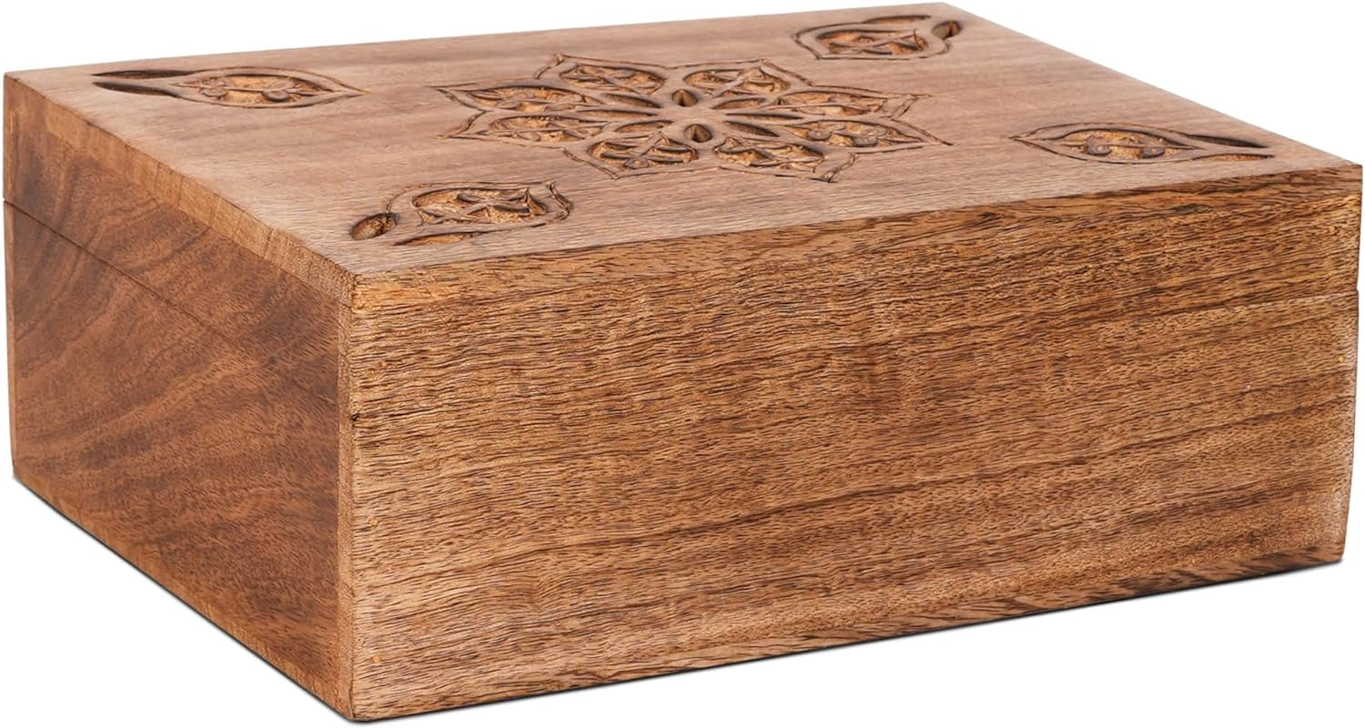 Mela Artisans Decorative Medium Burnt Mango Wood Box with Lid, Extra Large Wooden Box, XL, 10.5" x 7.5" x 4"