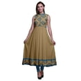 thumbnail image 1 of Bimba Robe Anarkali Géométrique Brun Pâle Col Mandarin Sans Manches Kurtis pour Femmes Imprimé Robe Maxi X-Small, 1 of 6