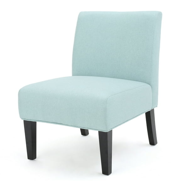 Kendal Contemporary Fabric Slipper Chair, Light Blue and Matte Black