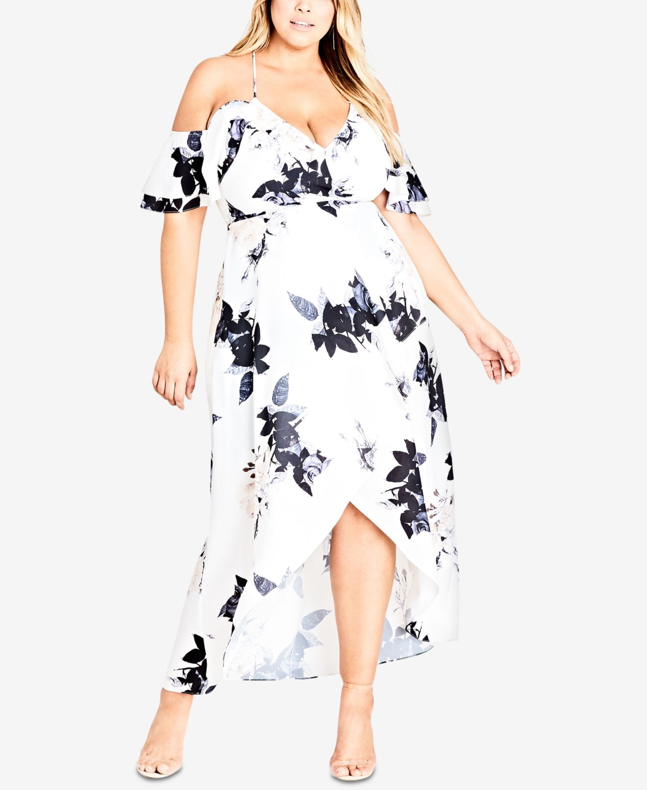 City Chic Dresses Womens Maxi Dress Plus Floral Cold Shoulder 16W