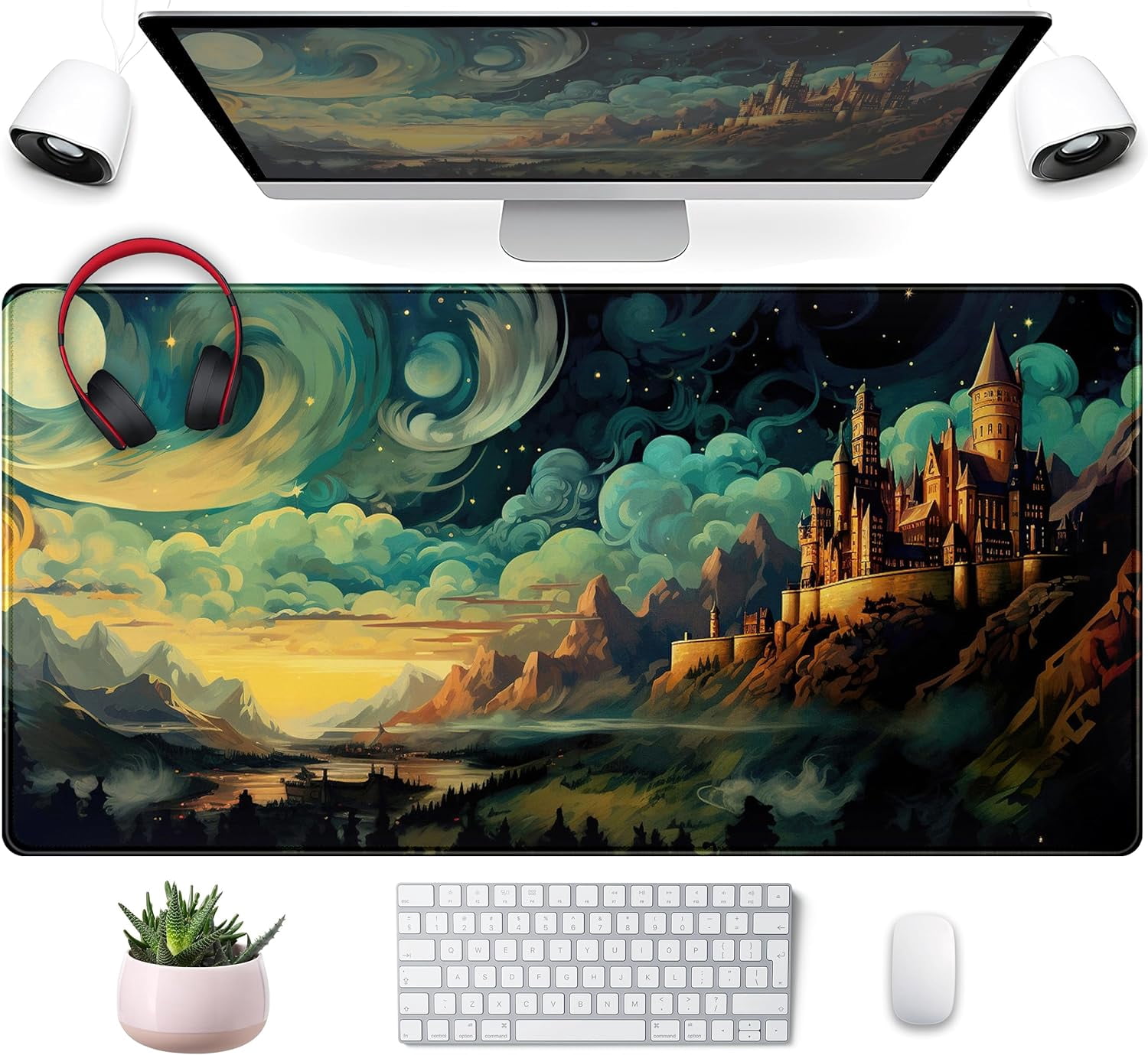 Retro Gothic Kawaii Desk Mat Cute Dark Academia Desk Pad Large Floral Mouse Pad XXL Gaming Mousepad, Laptop Computer Keyboard Mouse Mat, Deskmat Office Decor Accessories for Women, 31.5x15.75 in