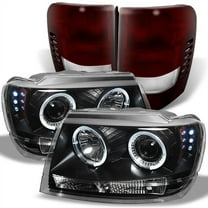 Fits 99-04 Grand Cherokee Black Halo Projector Headlights Dark Red Tail Lights