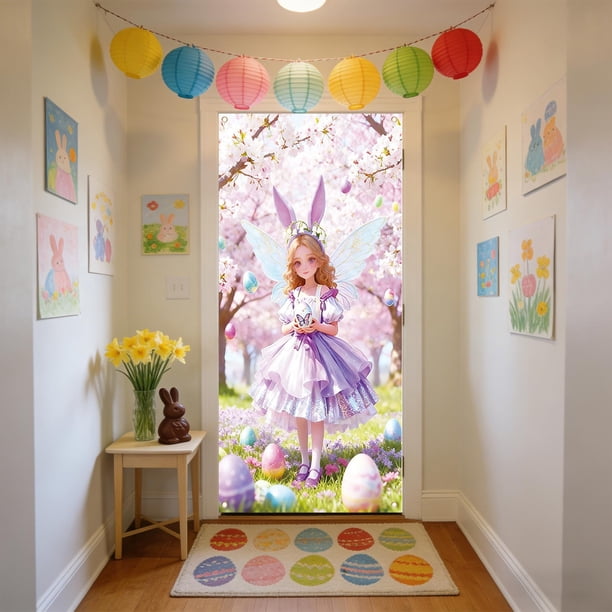 Decoraciones de Pascua, adornos de Pascua, regalos de Pascua, cortina de puerta de Pascua de 35 x 72 pulgadas, decoración de puerta y pared de Pascua, decoración para festivales y fiestas, cubierta de