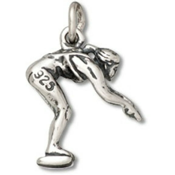 Sterling Silver 16" .8mm Box Chain 3D Swimmer Diving Pendant Necklace