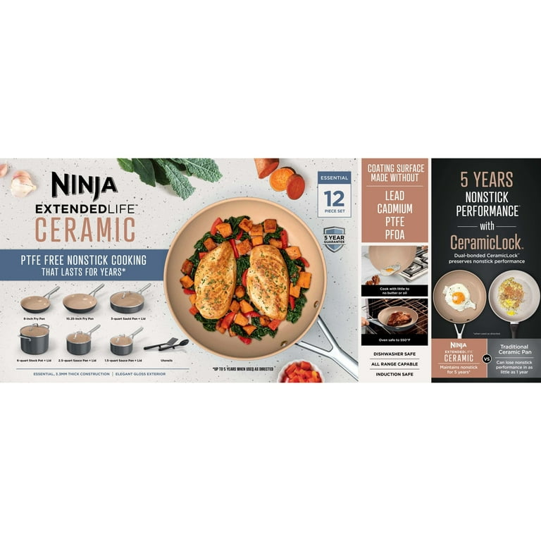 Ninja Ceramic 12-Piece Cookware Set, Nonstick Performance, PFOA