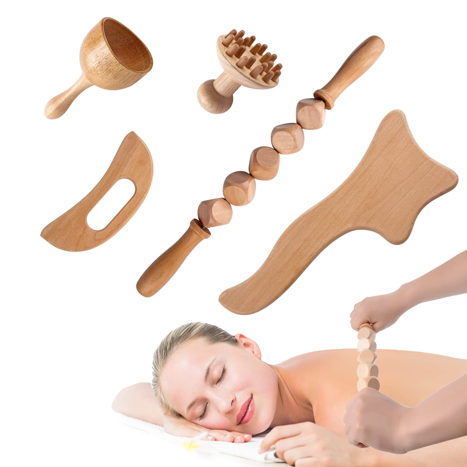 Coloody 5 in 1 Maderoterapia Kit, Wood Therapy Massage Tools Lymphatic  Drainage Massager Anti Cellulite Wood Massage Set Wooden Roller Lymphatic  Drainage Tool 