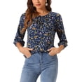 thumbnail image 1 of INSPIRE CHIC Women's Round Neck 3/4 Raglan Sleeve Drawstring Blouse, 1 of 4