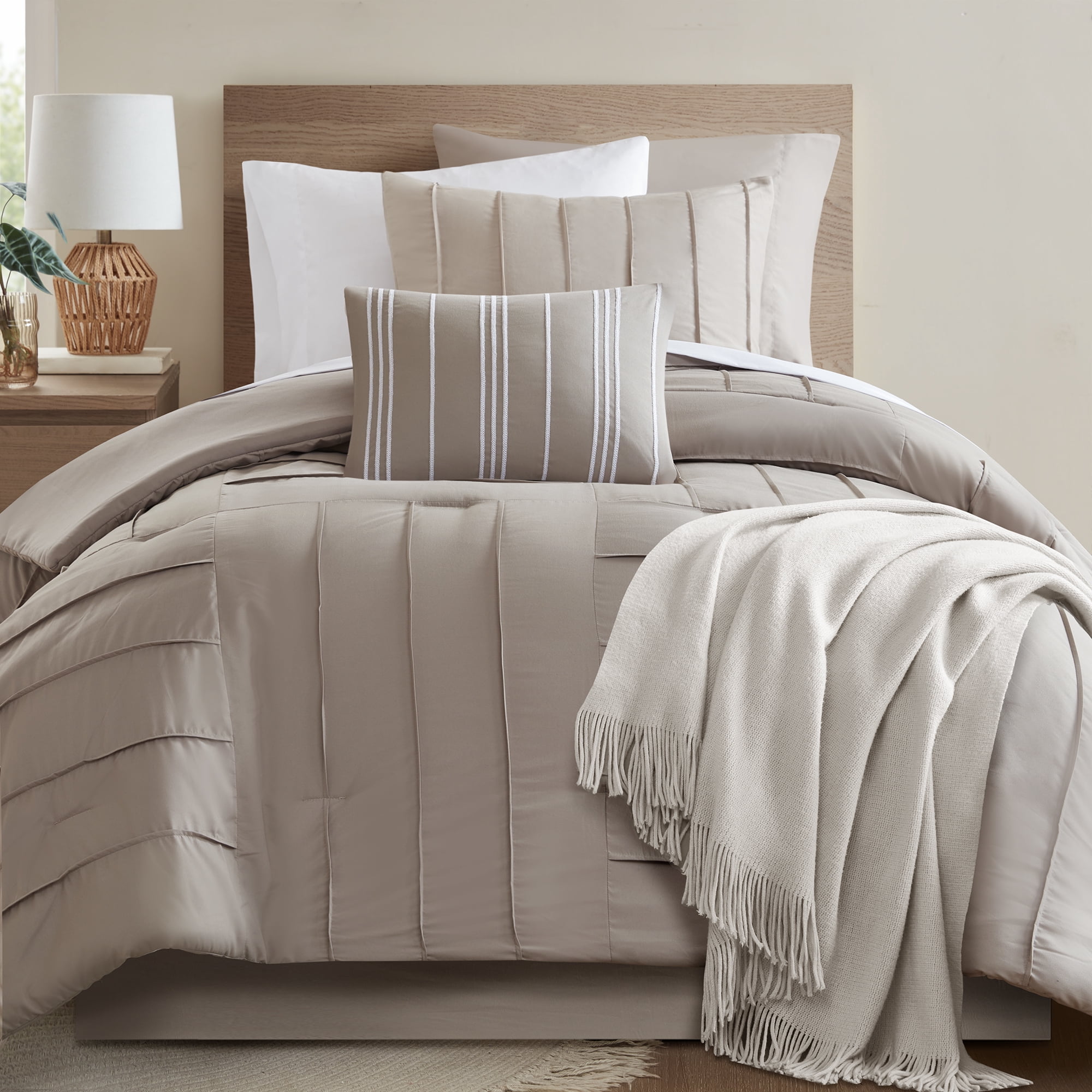 Mainstays 8-Piece Bed-in-a-Bag Comforter Set with Sheets, Twin/Twin-XL, Stone Washed Texture