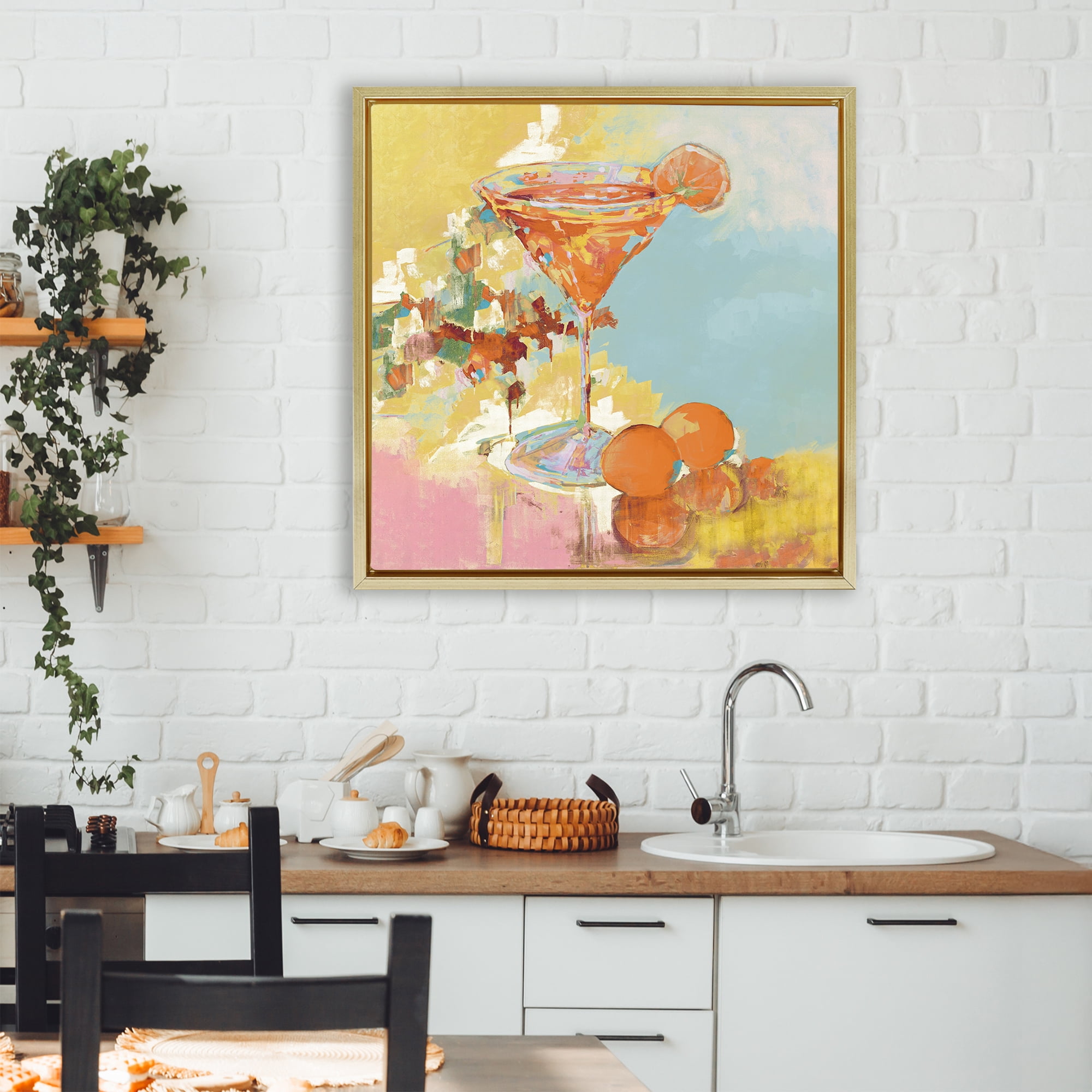 Stupell Industries Summer Citrus Martini Gold Framed Floater Canvas Wall Art, design by Jane Slivka