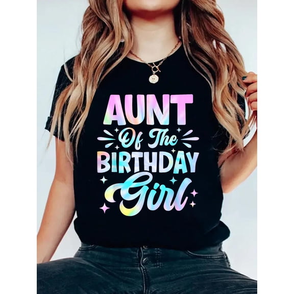 100% Cotton Aunt Of The Birthday Girl Shirt Tie Dye Party Family T-Shirt Women's Men's Graphic Tee Casual Tops