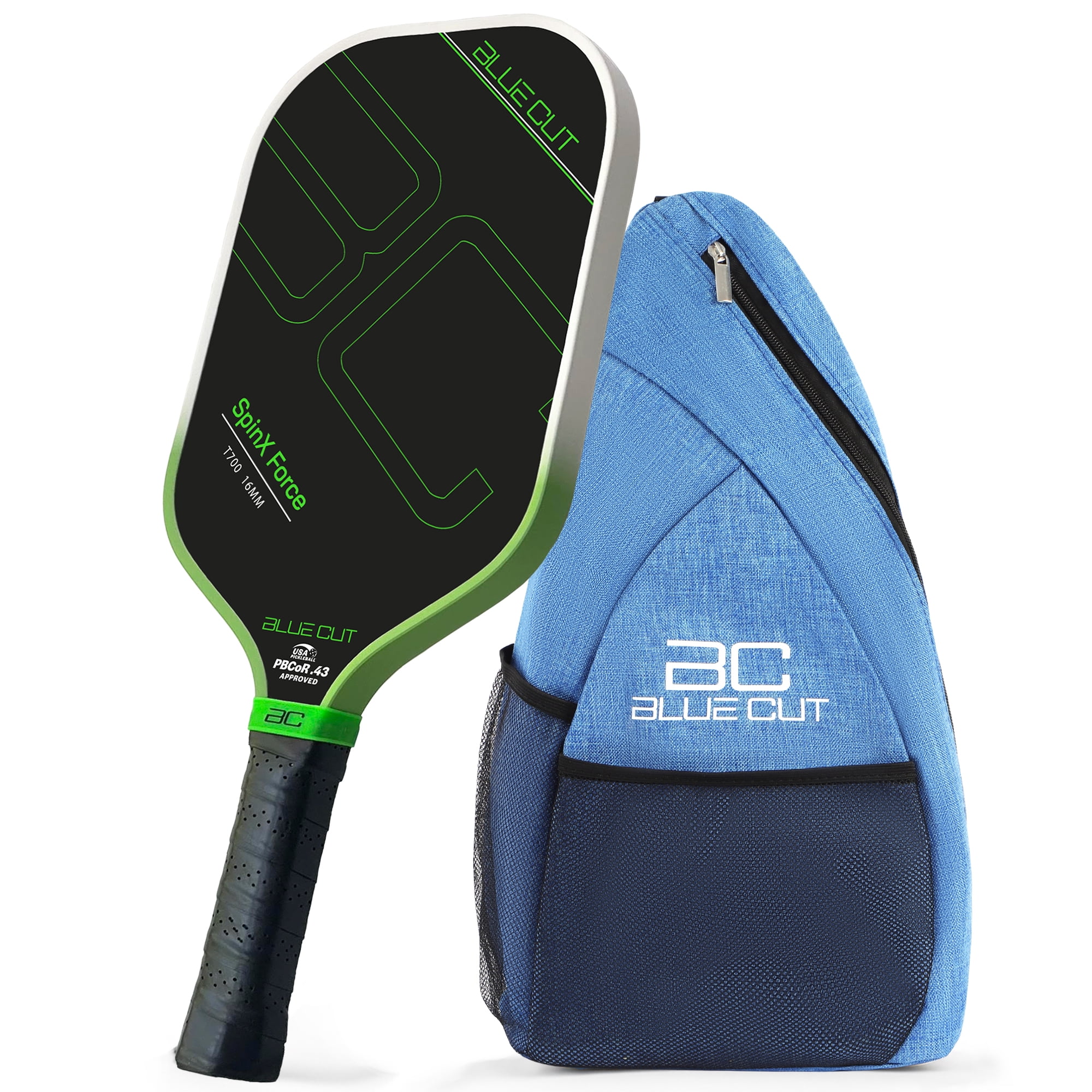 Blue Cut Pickleball Paddle – USAPA Approved Pickleball Paddles Racket with T700 Carbon Fiber, 16mm Honeycomb Core, Spin Surface, Pro Power Speed & Control – Includes Carry Bag