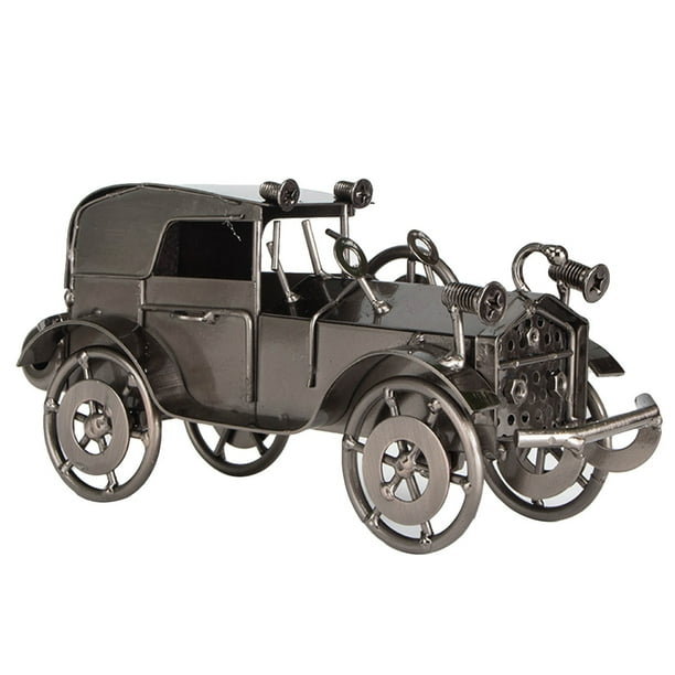 BRIGHTFUFU Modelo de coche antiguo de hierro, modelo clásico de coche de juguete para decoración de mesa (gris plateado)