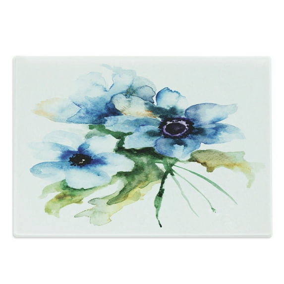 Watercolor Flower Cutting Board, Pale Colored Summer Season Leaves Bouquet Nature Image Print, Decorative Tempered Glass Cutting and Serving Board, Large Size, Teal Green White, by Ambesonne