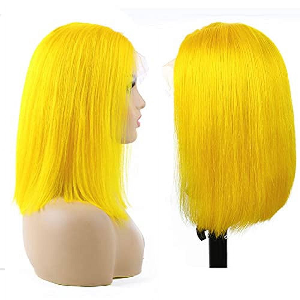 Colored Wigs Yellow Bob Wigs Lace Frontal Wigs Human Hair 13x4 Lace Front Wigs Brazilian Virgin Hair Short Straight Bob Wigs for Women Cosplay Wigs