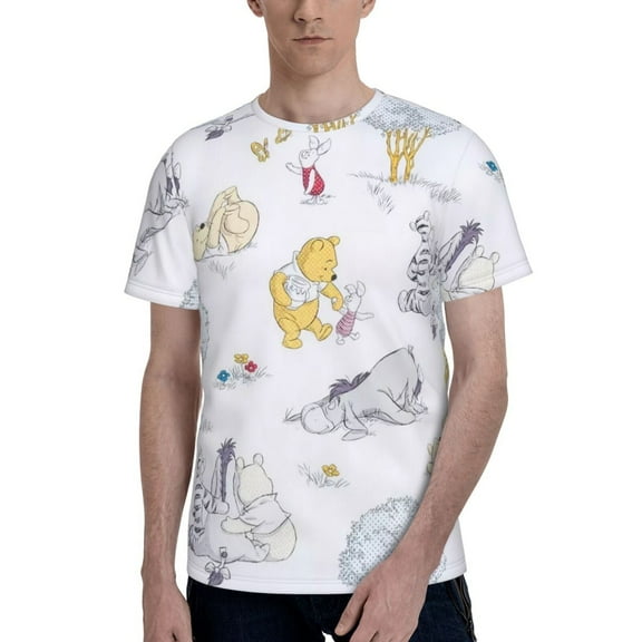 Winnie The Pooh Men's T Shirts Cartoon Graphic Short Sleeve Tees Novelty Casual Unisex Adults Tee Shirt Tops