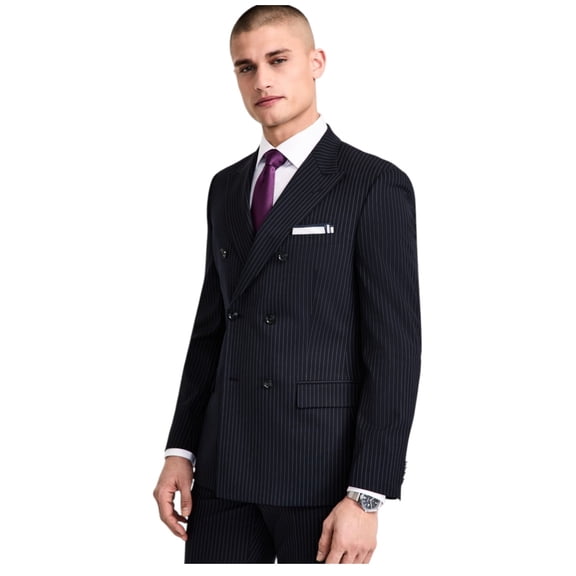 Alfani Mens Slim-Fit Pinstripe Double-Breasted Suit Jacket Blazer 44R Navy Blue