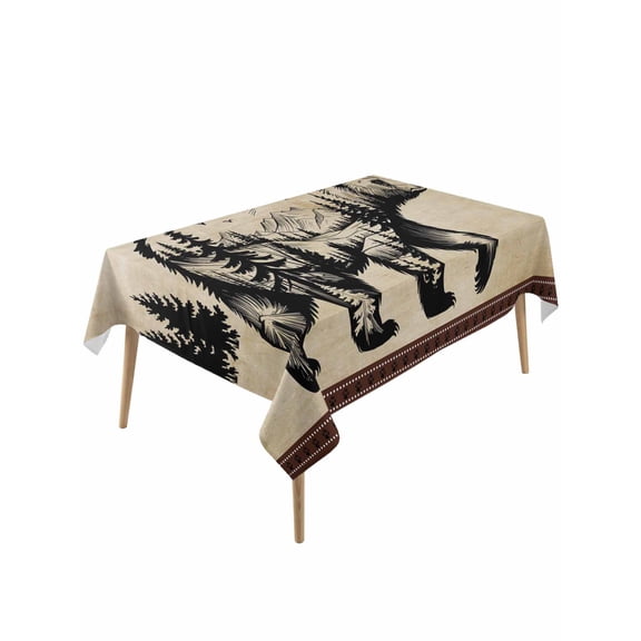 Brown Black Bear Table Cloth, Farmhouse Cabin Forest Vintage Waterproof Tablecloth for Rectangle Tables, Reusable Washable Fabric Table Cover for Restaurant Kitchen Dining Tables 54"x108"