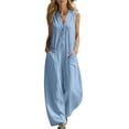 thumbnail image 3 of Sentmoon Linen Jumpsuits for Women Plus Size Overalls for Women Sleeveless Solid Color Cotton Regular Fit Romper Shorts for Women Summer for Gym and Workout, 3 of 7