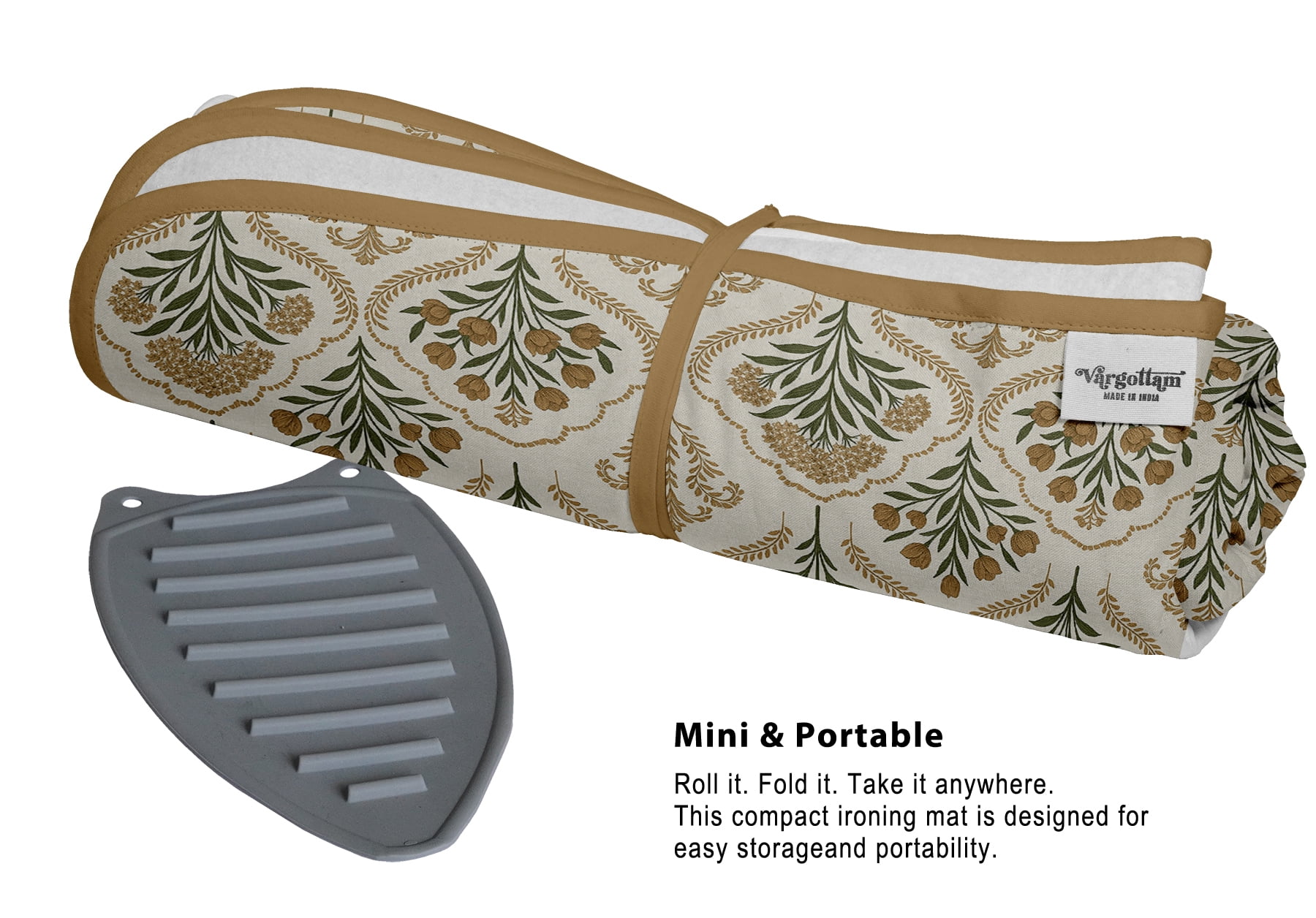 Vargottam Magnetic Ironing Mat - Foldable Cotton Iron Mat with Fiber Pad & Silicone Iron Rest - Portable, Washable, Travel-Friendly Ironing Board Alternative for Tabletop, Washer, Dryer - Floral