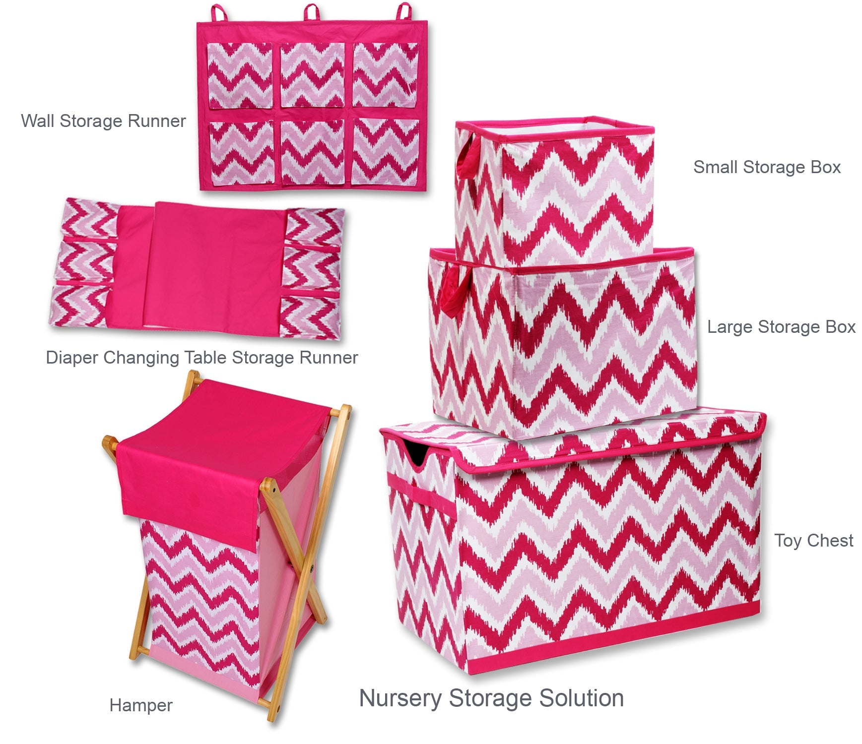 Bacati - Mix N Match Ikat Chevron/Dots Nursery Storage Caddy, Pink/Fuschia