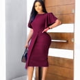 thumbnail image 2 of AURA Womens Midi Pencil Dress High Waist Ruffle Short Sleeve Round Neck Solid Color S XXXL, 2 of 8