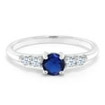 thumbnail image 2 of Gem Stone King 925 Sterling Silver Blue Created Sapphire and White Created Sapphire Engagement Ring for Women (0.77 Cttw, Size 7), 2 of 3