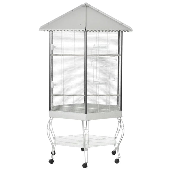 Resenkos Bird Cage, Bird Cages Habitat,77" Flight Bird Cage Hexagon Covered Canopy Portable Aviary With Storage
