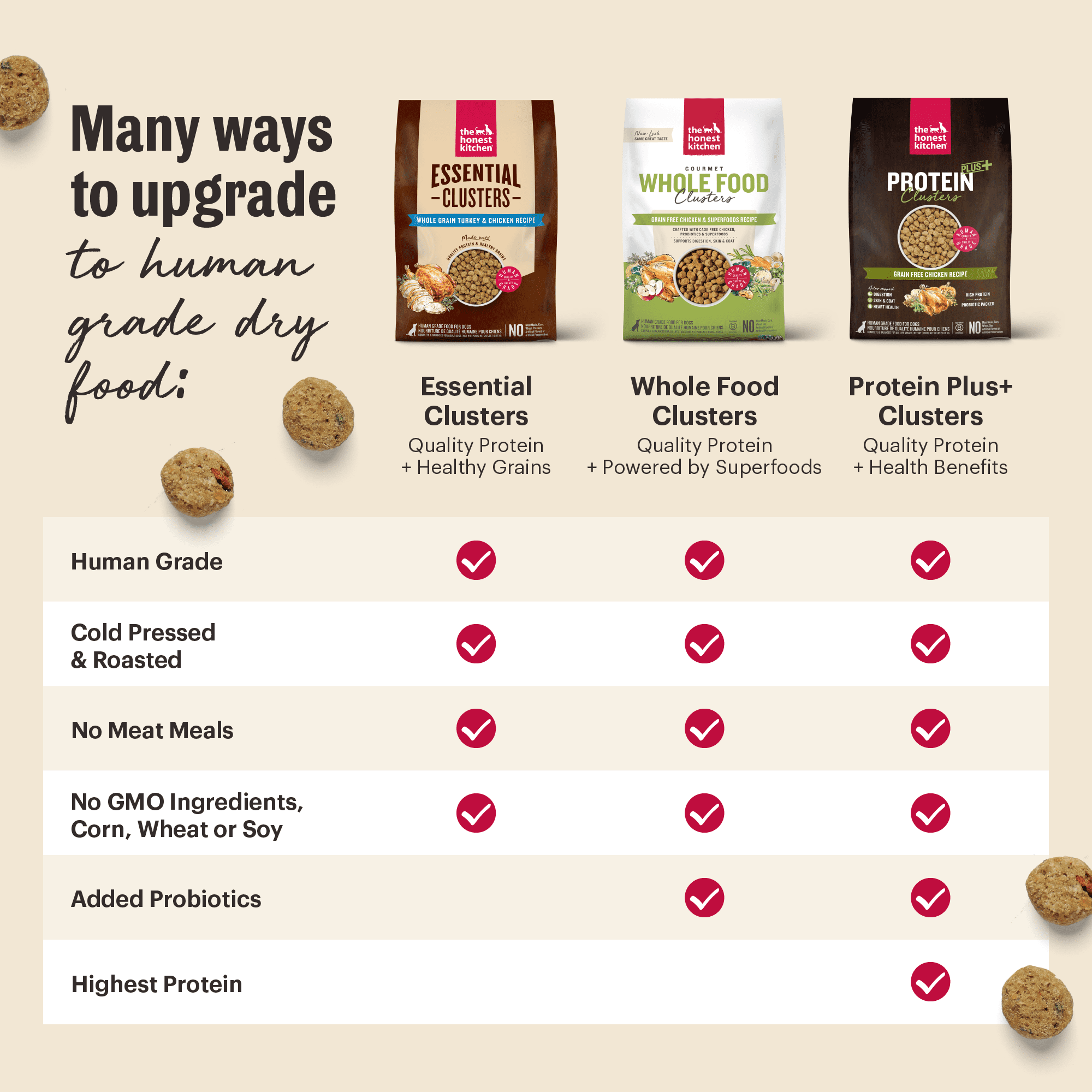 The Honest Kitchen Human Grade Dry Dog Food Whole Food Clusters Grain Free Turkey Dry Dog Food, 5 lb Bag