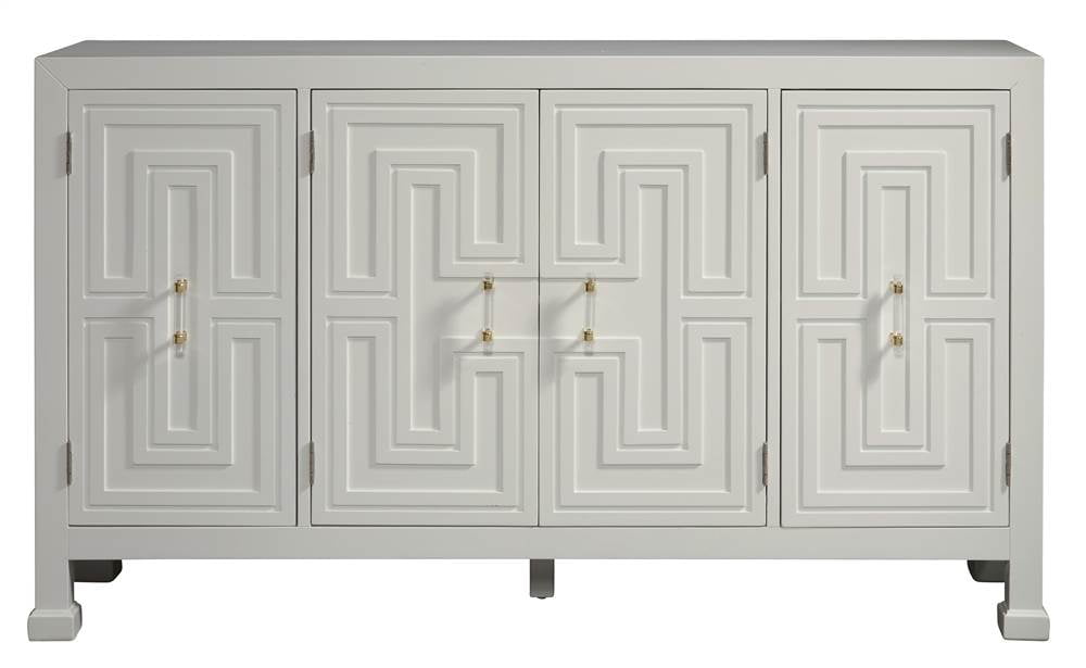 Pulaski modern geometric white 4 door credenza discount