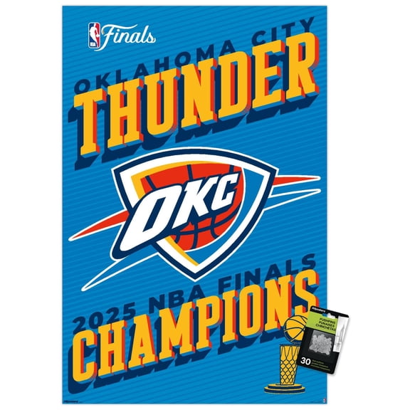 NBA Oklahoma City Thunder - 2025 NBA Finals Team Logo Wall Poster with Push Pins, 22.375" x 34"
