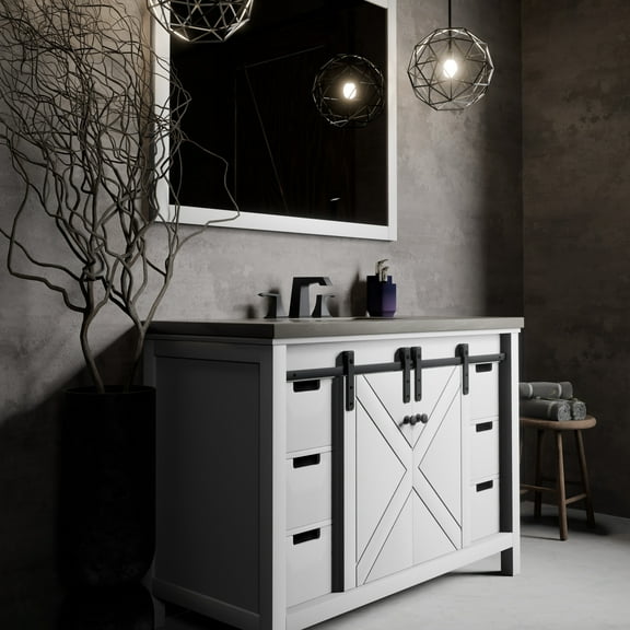 Marsyas 48 in W x 22 in D White Bath Vanity and Grey Quartz Countertop