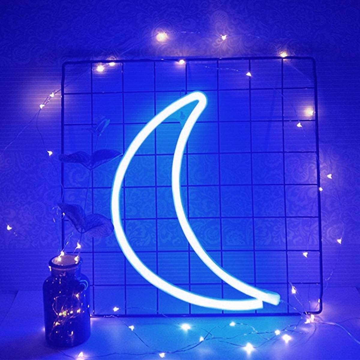 Moon Led Signs Neon Lights For Wall Decor Usb Or Battery Sign Bedroom Light Up Decorative Party Kids Girls Living Room Blue Com - Neon Light Up Wall Decor