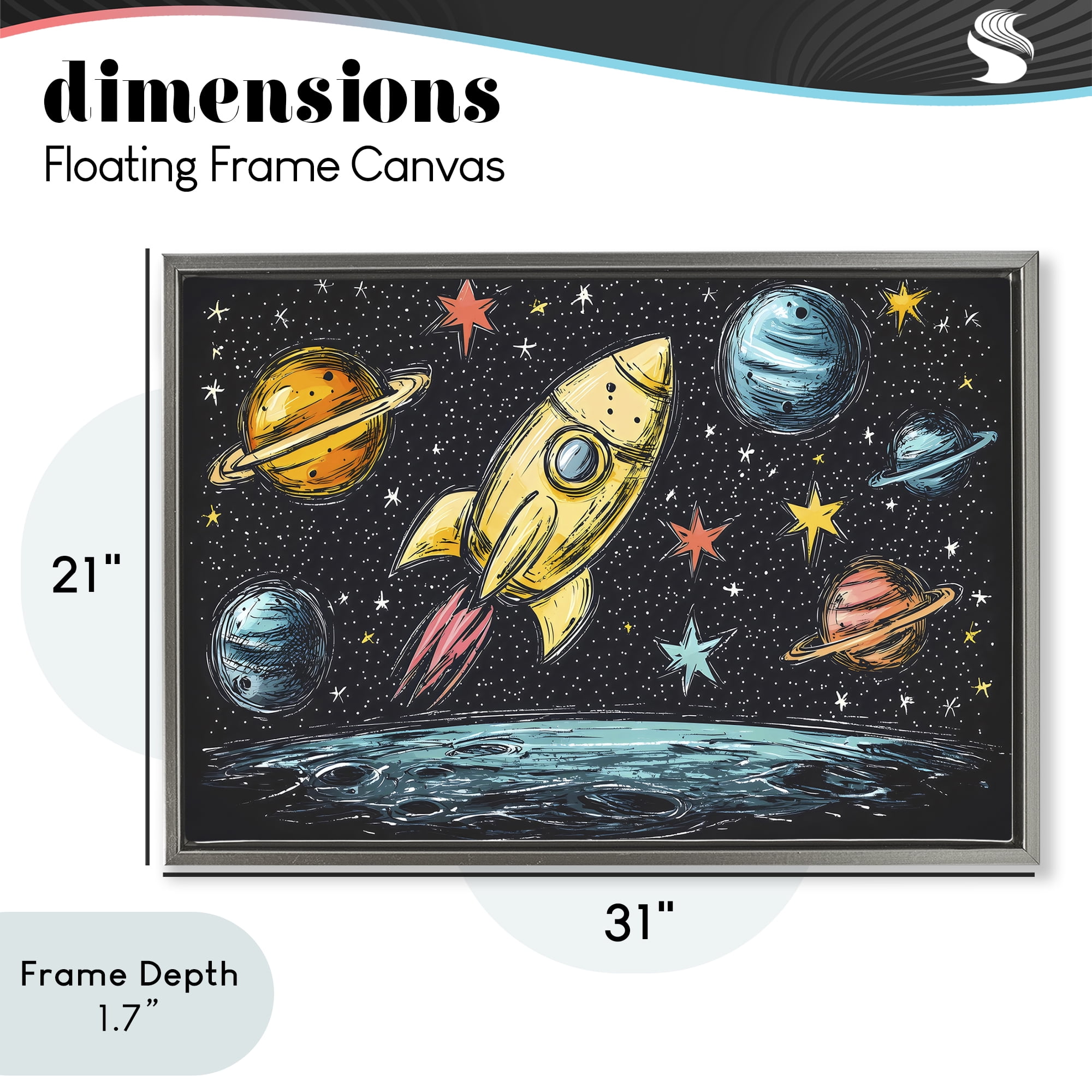 Stupell Industries Whimsical Rocket & Planets Gray Framed Floater Canvas Wall Art, design by Creative Studio