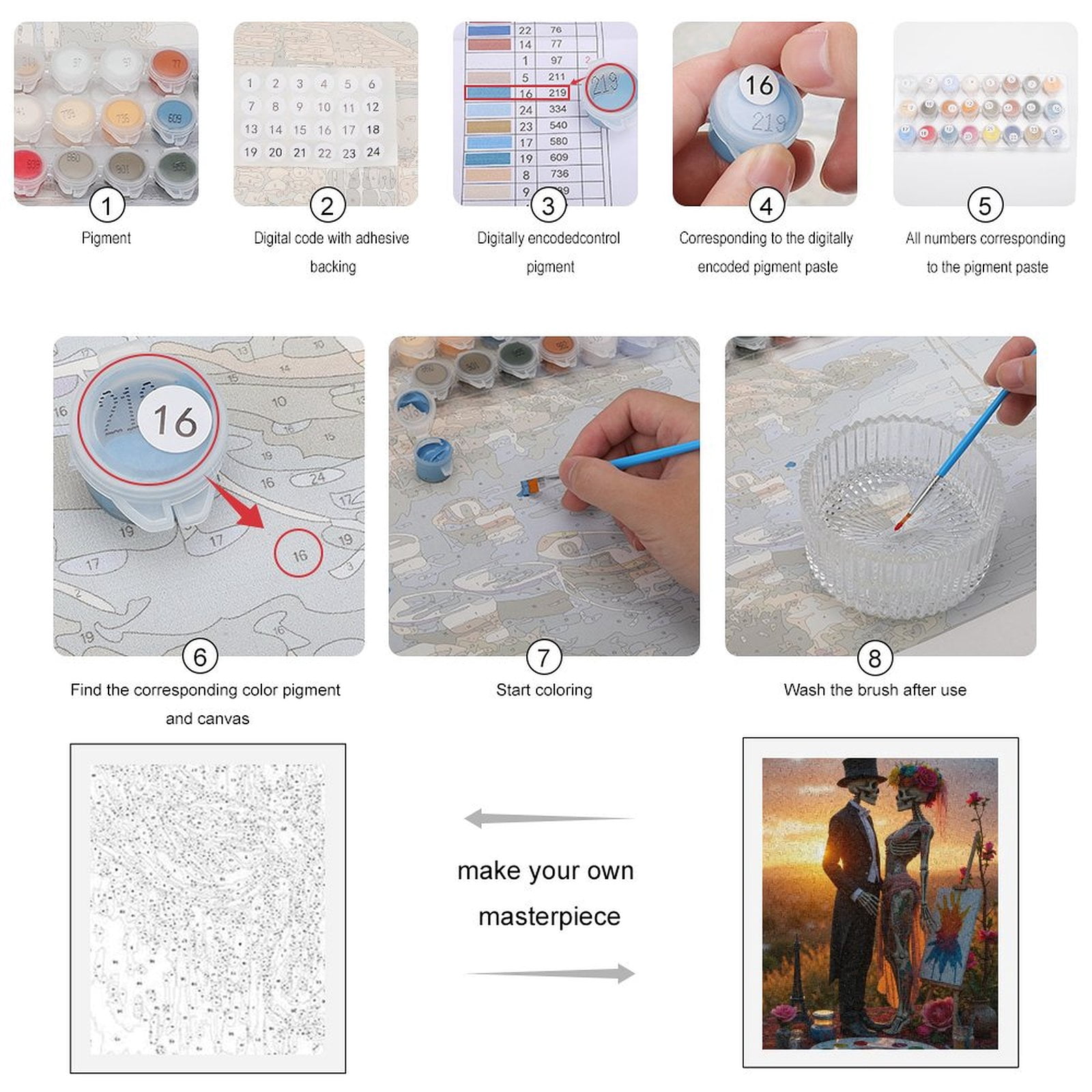 Paint By Numbers Kit for Adults Beginner - Skeleton Couple Sunset Art Painting DIY Canvas Painting Kits for Adults, Frameless Paint By Number for Adults for Home Wall Decor 16x20 Inch