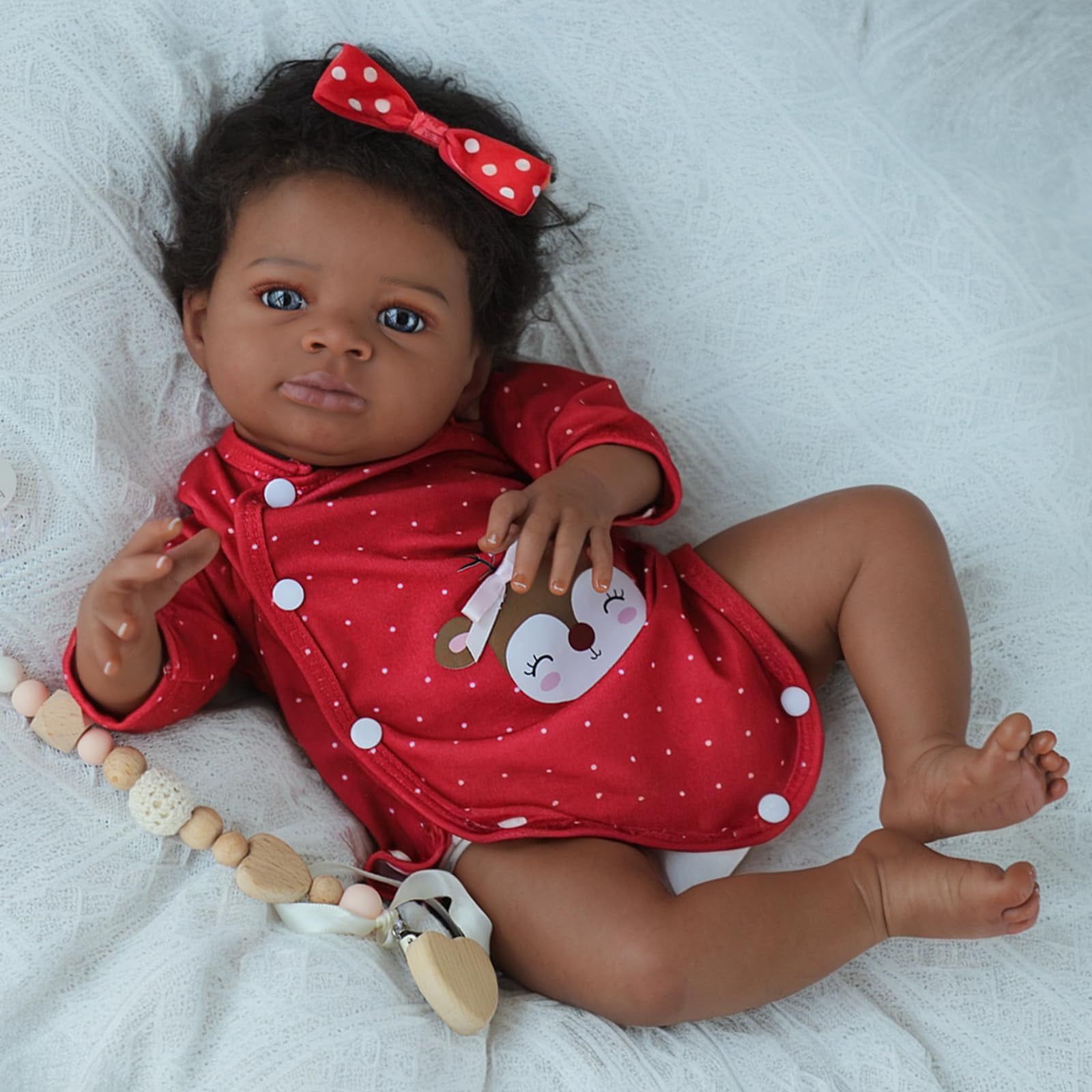 20 Inch Reborn Baby Doll Black Doll, Lifelike Baby Doll with Soft Cloth Body, Hand Rooted Curly Hair, Realistic African American Doll Toy for Kids Age 3+