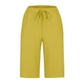 thumbnail image 5 of SEAOPEN Womens Linen Pants High Waisted Wide Leg Drawstring Casual Loose Trousers with Pockets Yellow,5XL, 5 of 7