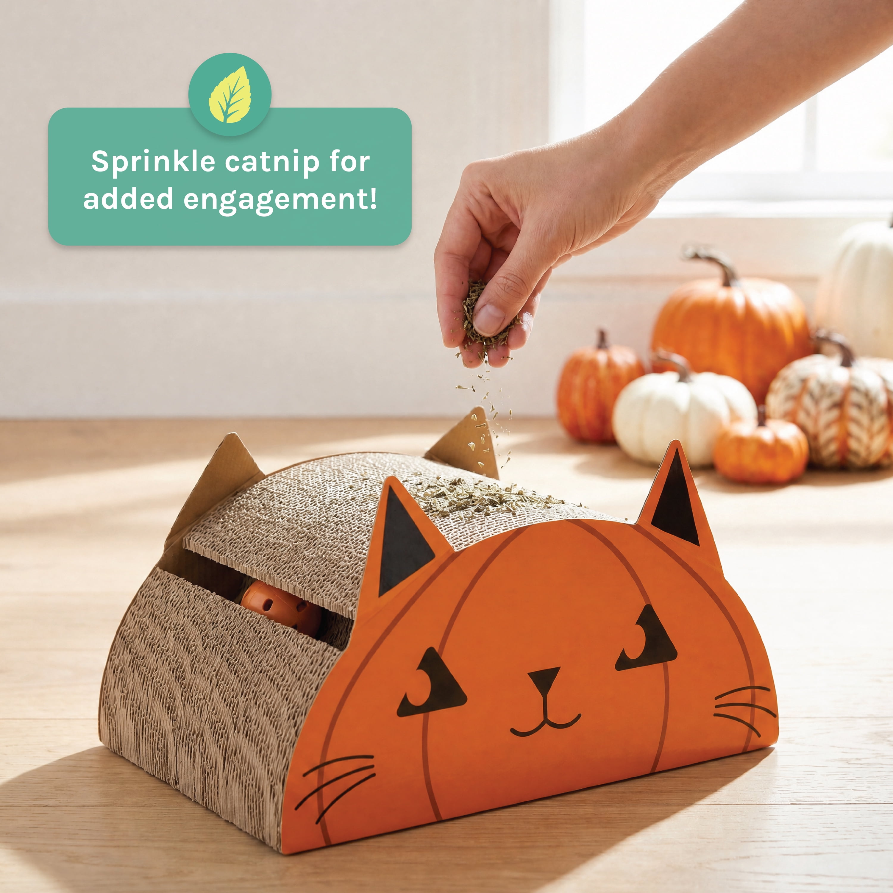 Kitty City Haloween Pumpkin Cat Face Cat Scratching Pad, Orange, One Size