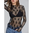 thumbnail image 4 of Yunliwuli Women Long Sleeve T-Shirts Mesh See-Through Mock Neck Lace Shirts Spring Fall Slim Fit Tops Streetwear, 4 of 9