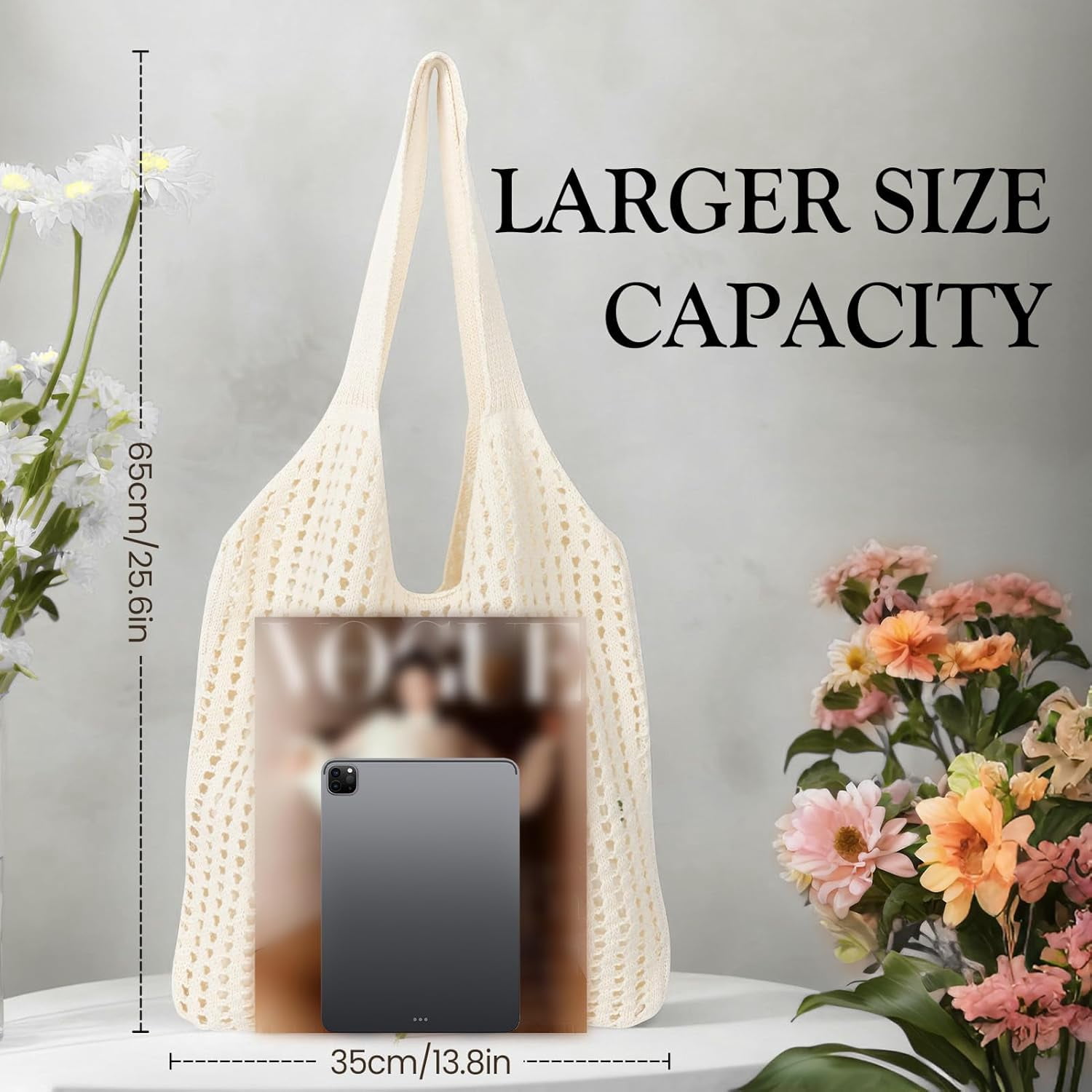 Crochet Mesh Beach Tote Shoulder Handbags Hobo for Women Summer Vacation Shoulder Bag Soft Y2k Purses for Travel